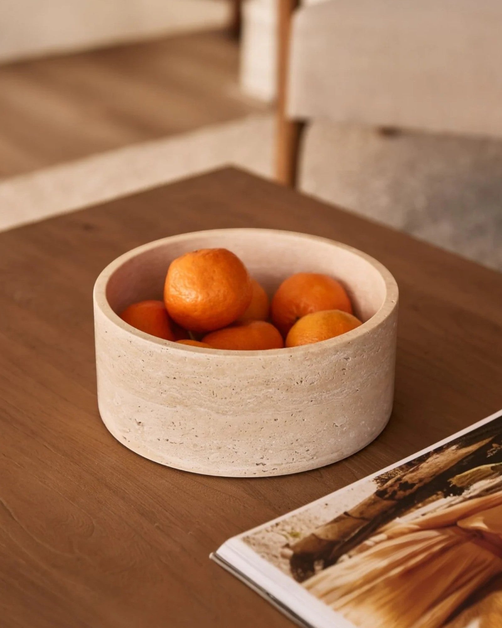 Scandinavian Handcrafted Natural Travertine Bowl