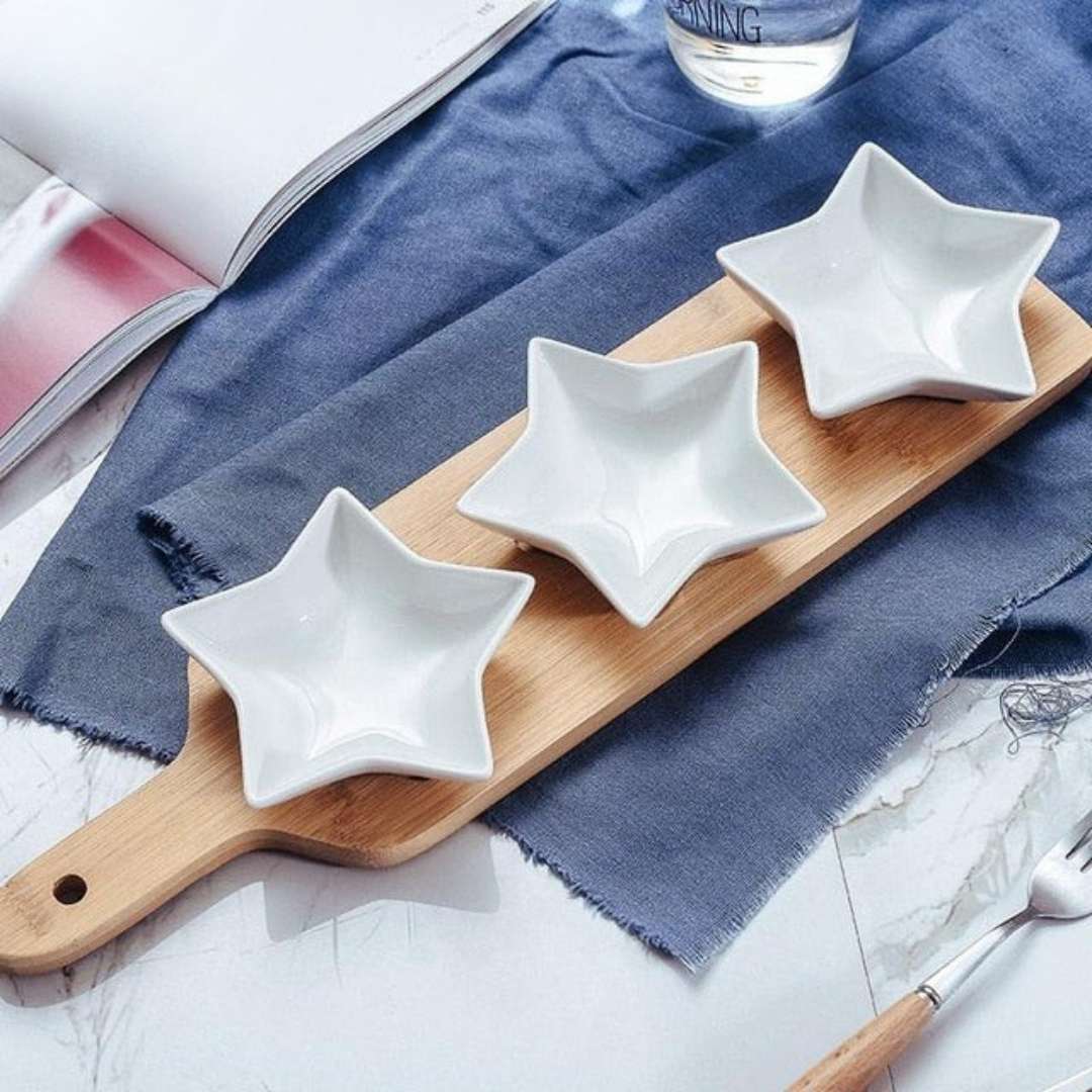 Wood & Ceramic Snack Serving Set
