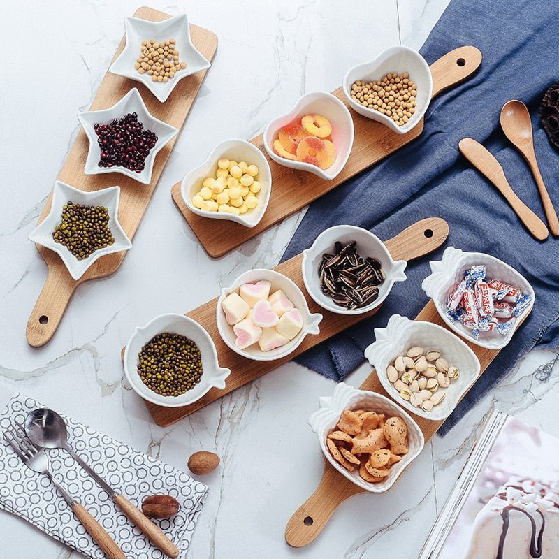 Wood & Ceramic Snack Serving Set