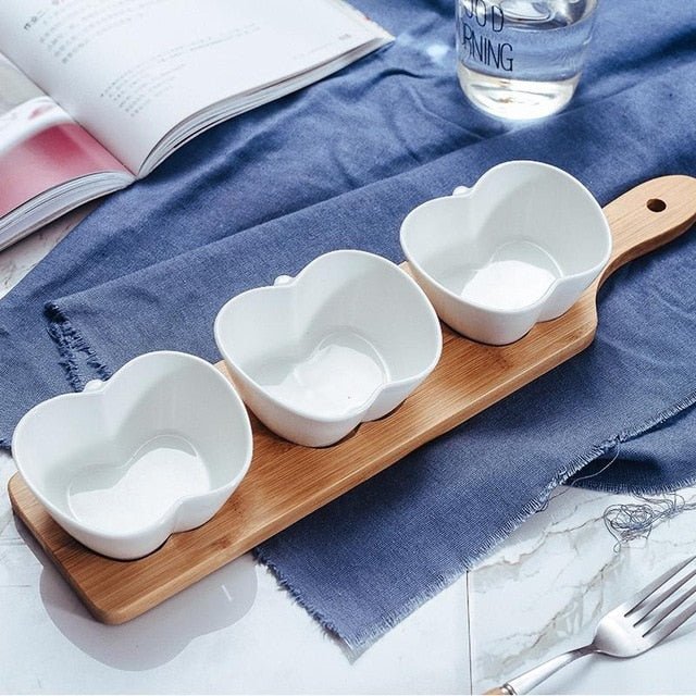 Wood & Ceramic Snack Serving Set