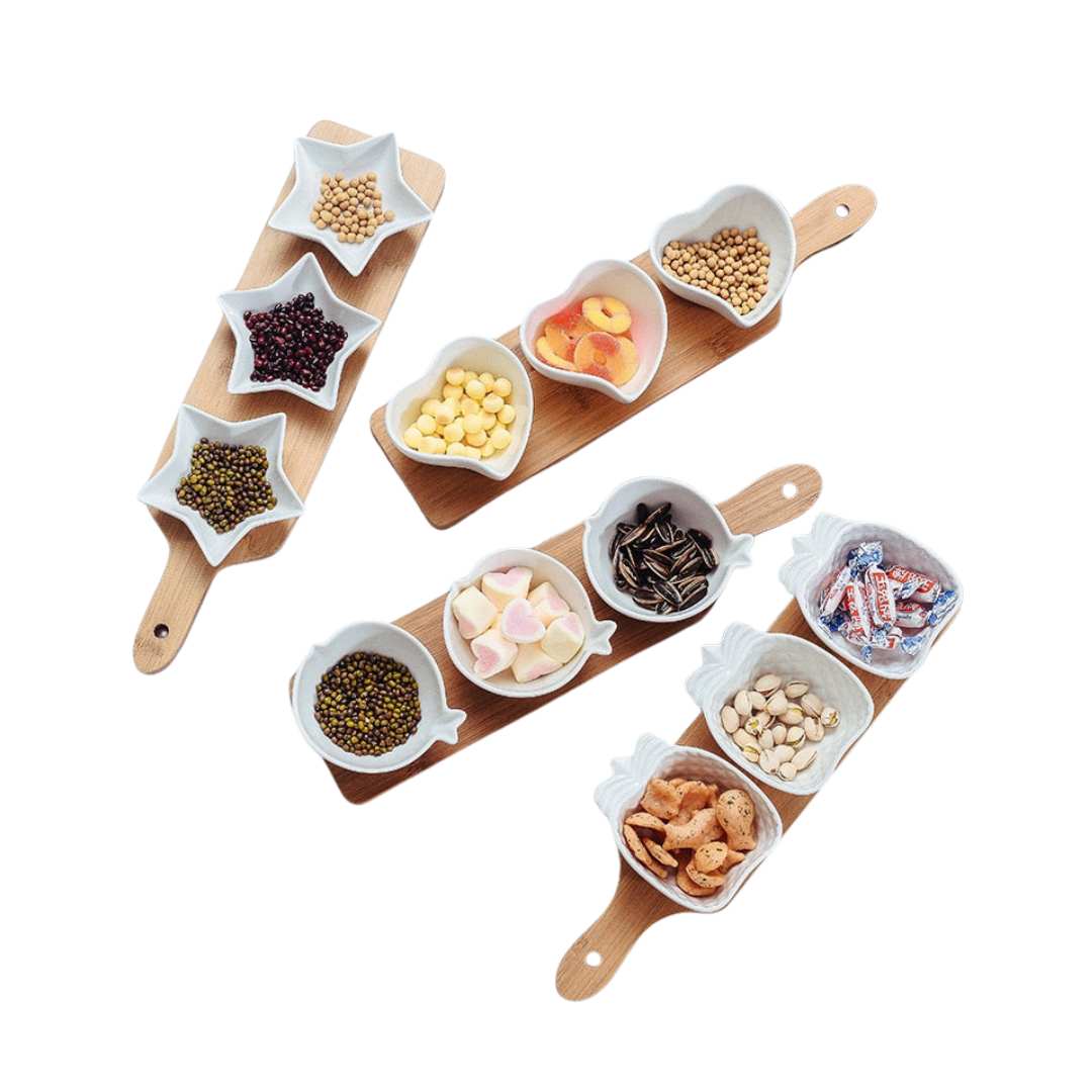 Wood & Ceramic Snack Serving Set