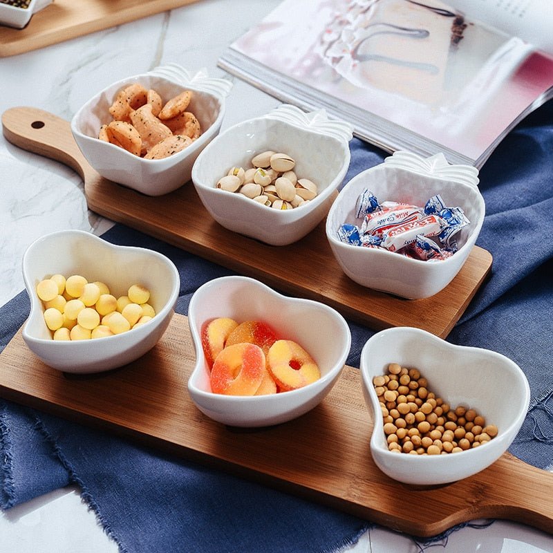 Wood & Ceramic Snack Serving Set