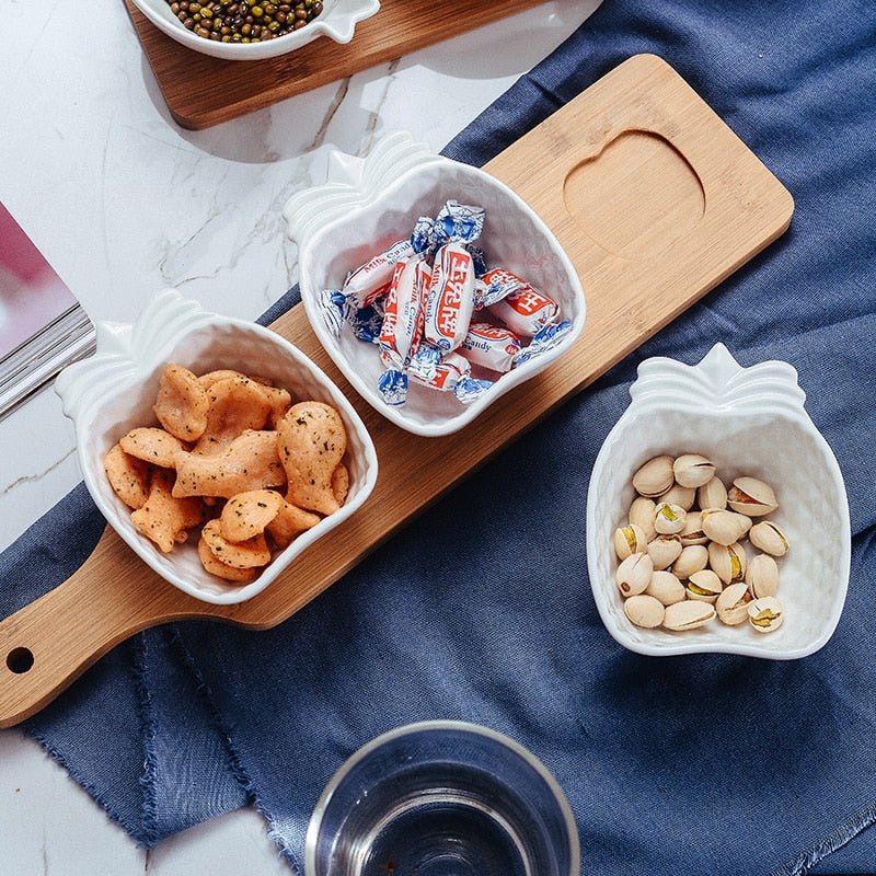 Wood & Ceramic Snack Serving Set