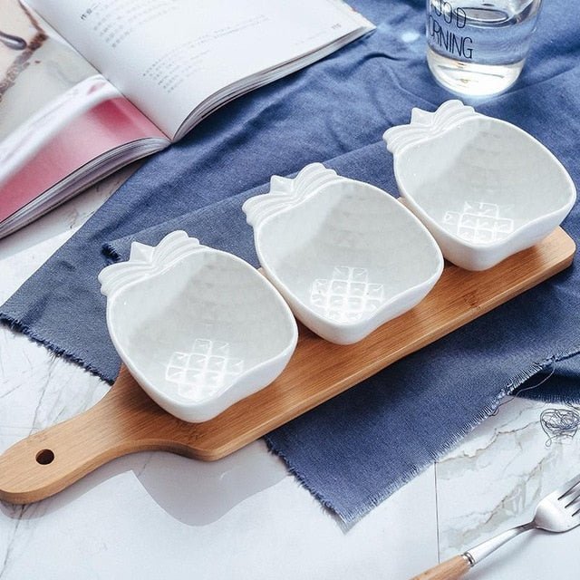 Wood & Ceramic Snack Serving Set