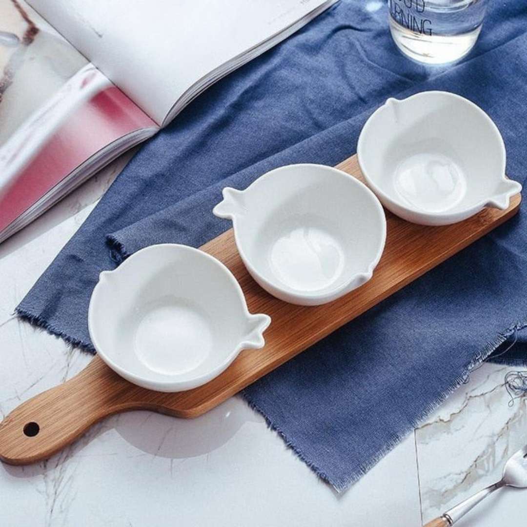 Wood & Ceramic Snack Serving Set