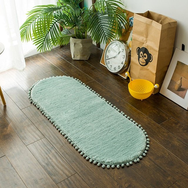 Non-Slip and Cozy Decorative Pompom Oval Rug