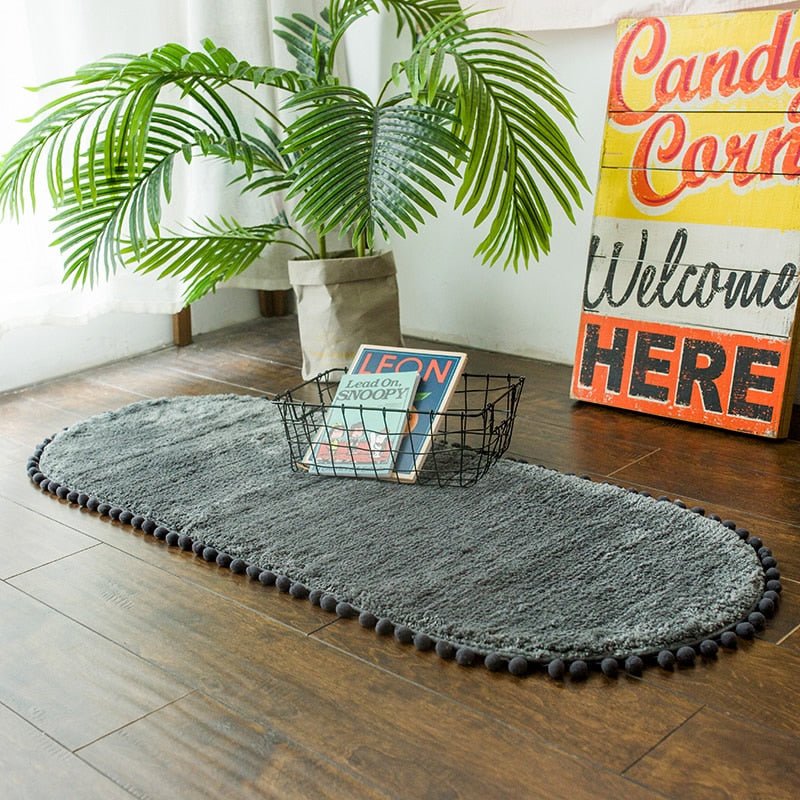 Non-Slip and Cozy Decorative Pompom Oval Rug