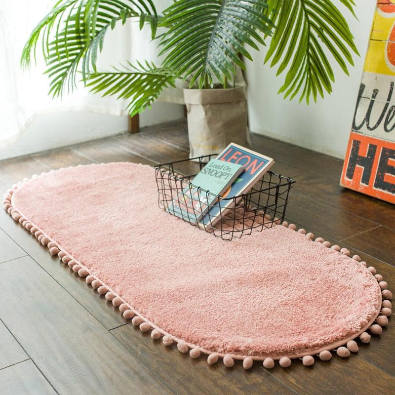 Non-Slip and Cozy Decorative Pompom Oval Rug