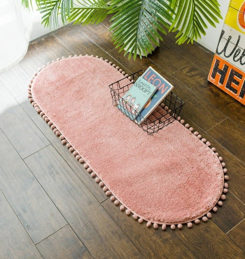 Non-Slip and Cozy Decorative Pompom Oval Rug