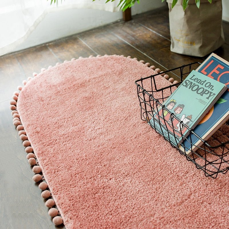 Non-Slip and Cozy Decorative Pompom Oval Rug
