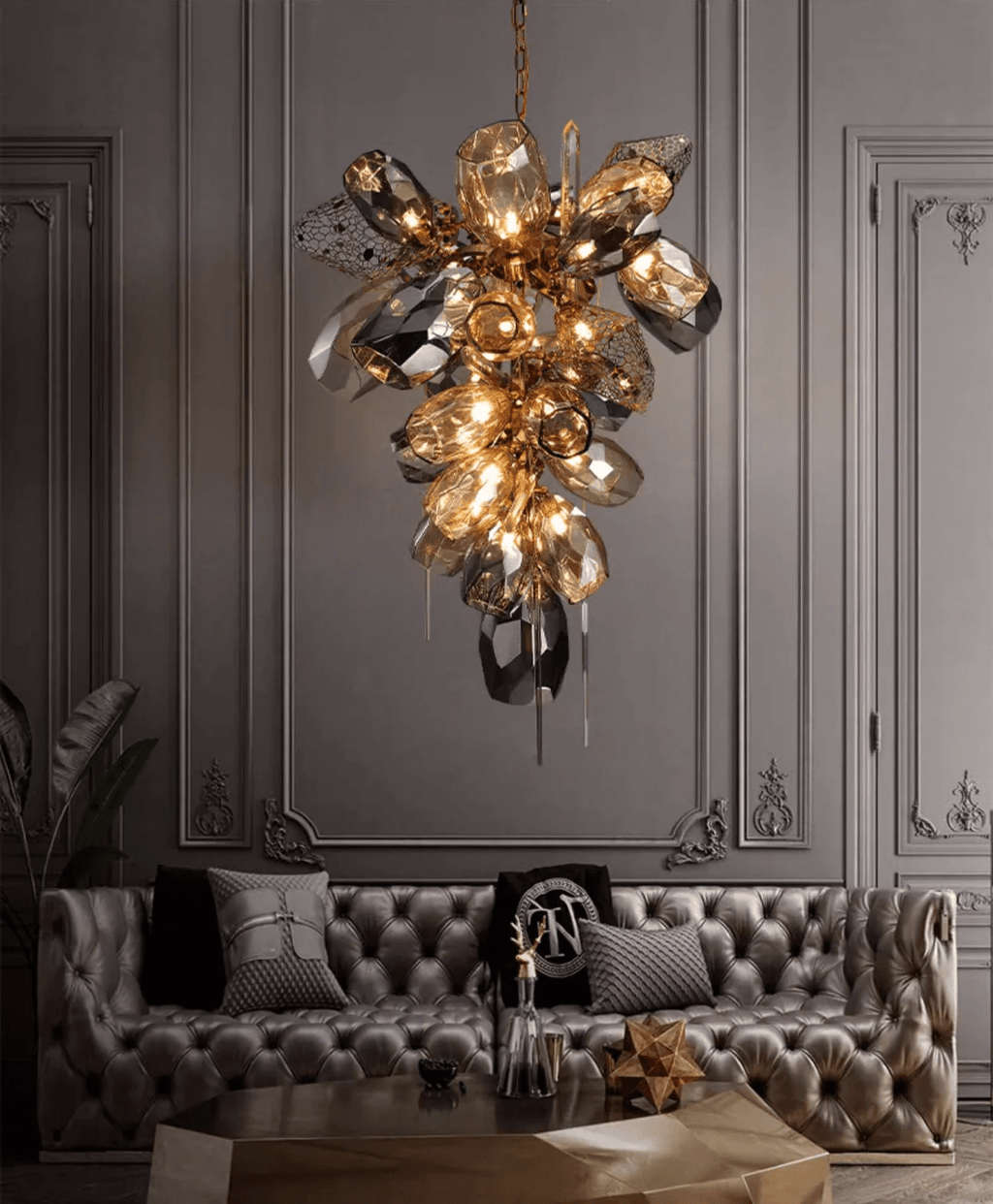 Vespera Smoked Crystal Cluster Chandelier