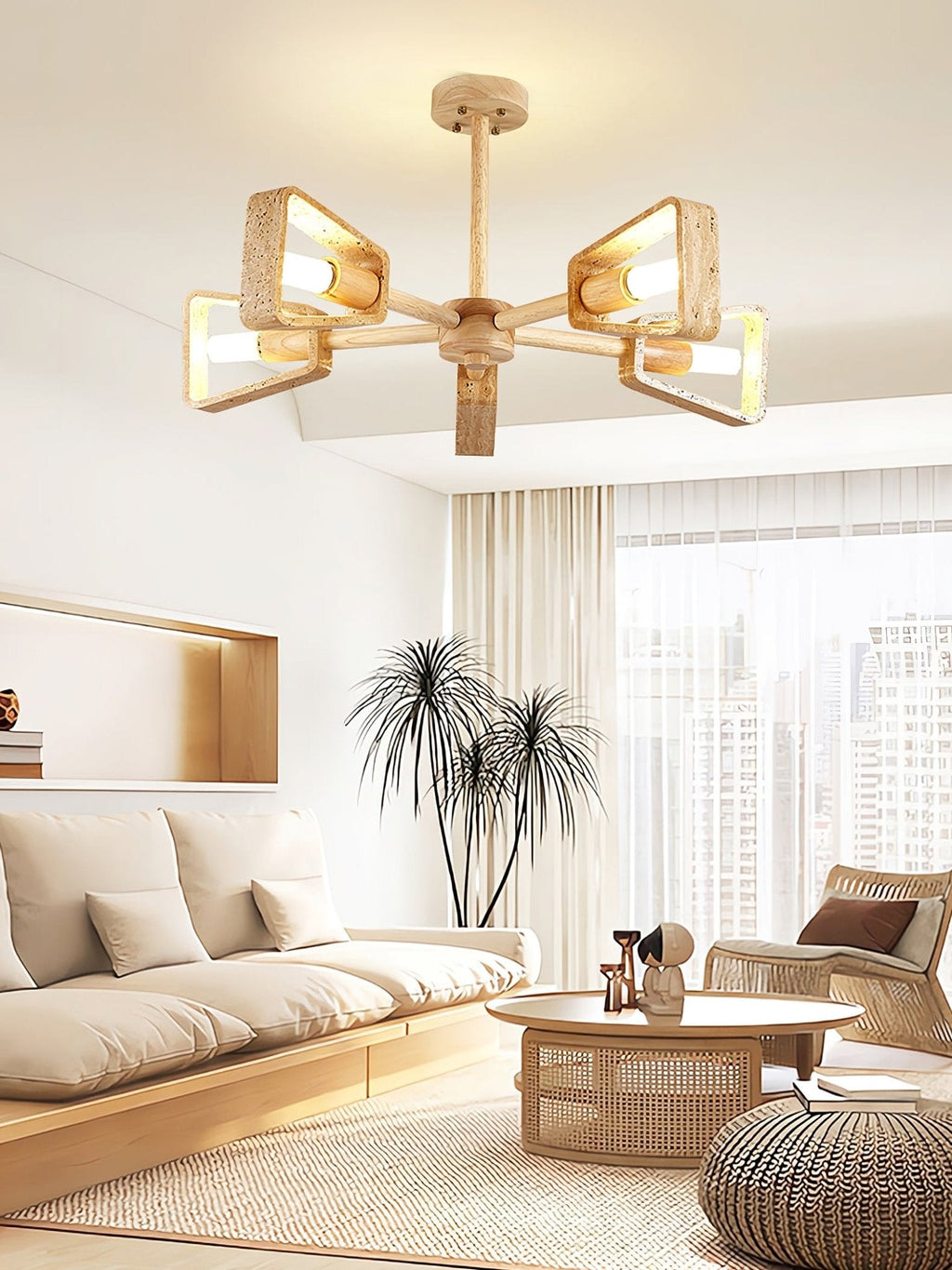 Lyora Geometric Stone Orbit Chandelier