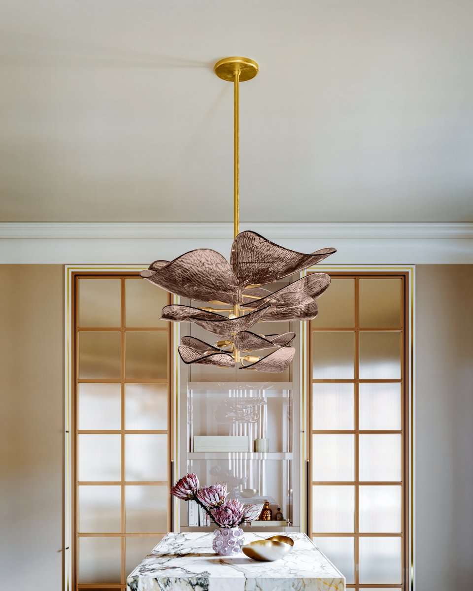 Calista Bronze Petal Glass Chandelier