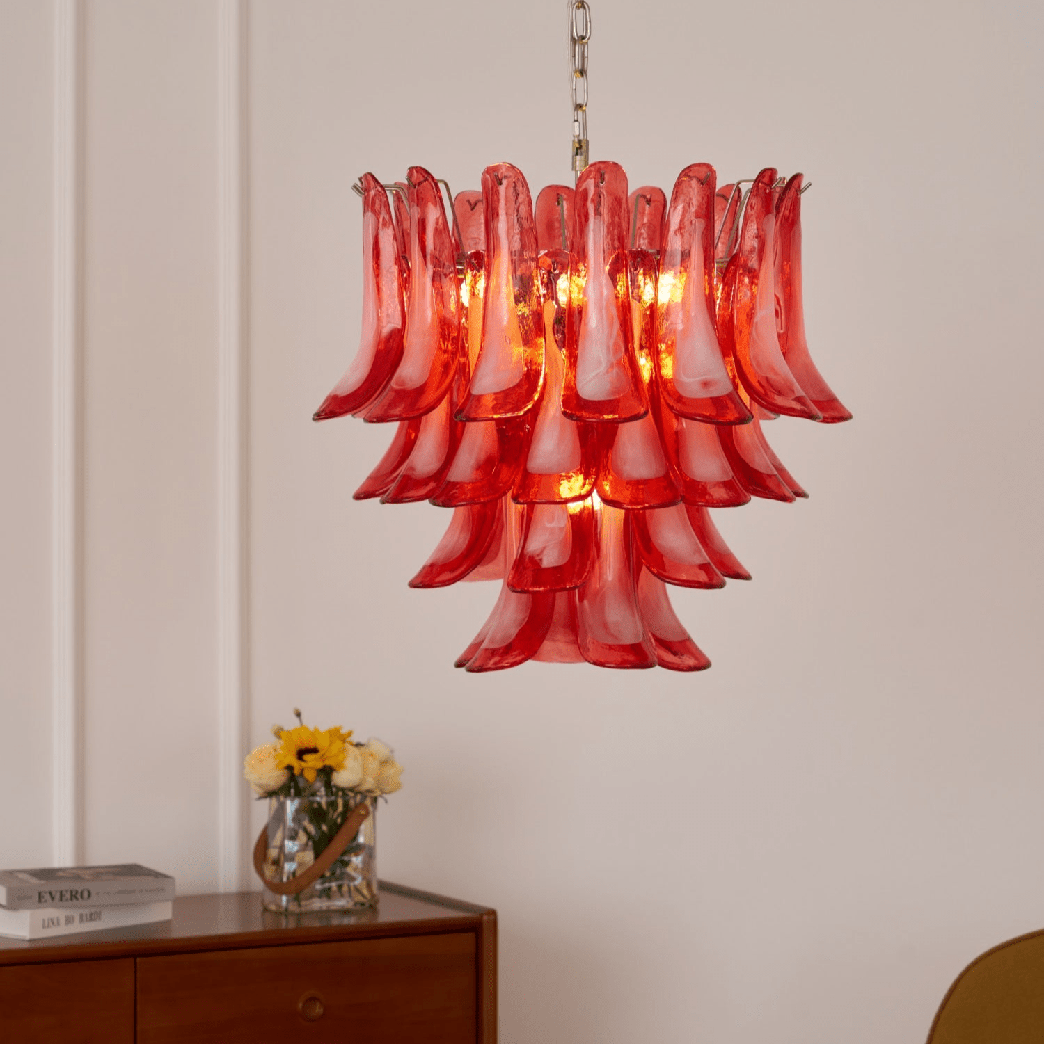 Vintage Crimson Petal Chandelier