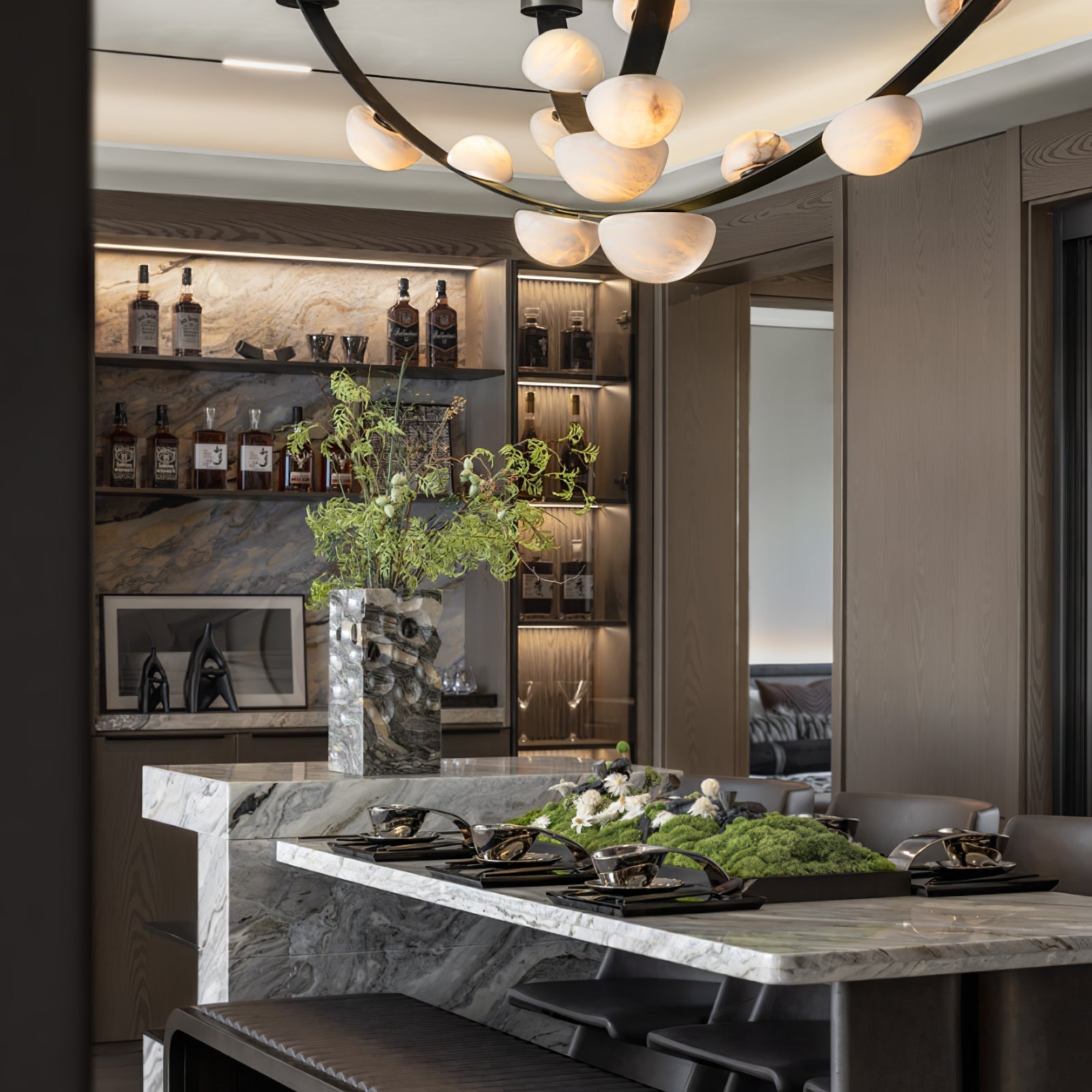 Loria Leather Whisper Alabaster Chandelier