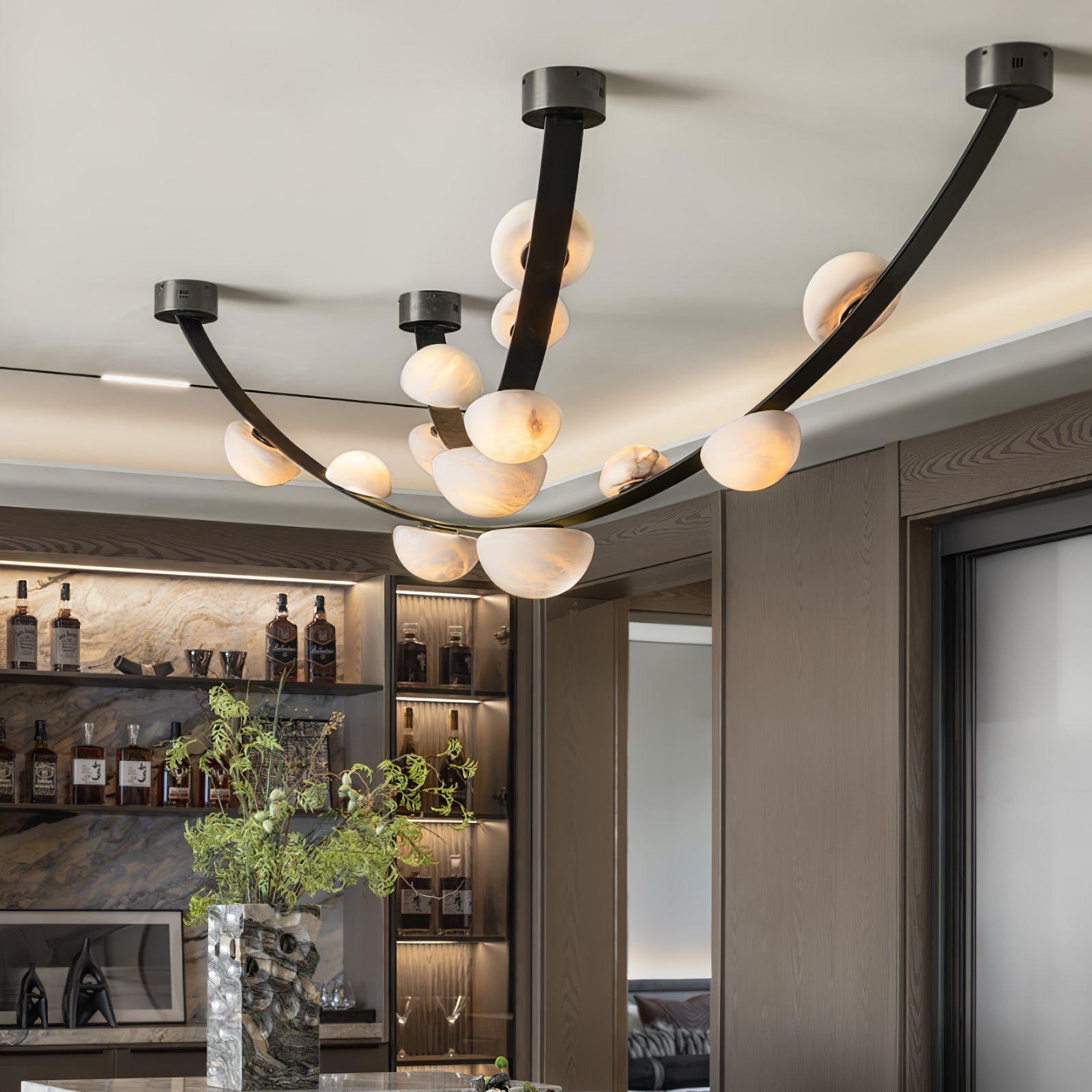 Loria Leather Whisper Alabaster Chandelier