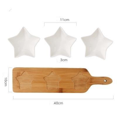 Wood & Ceramic Snack Serving Set