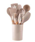 Complete 12pcs Bamboo-Silicone Utensils for Cooking & Baking