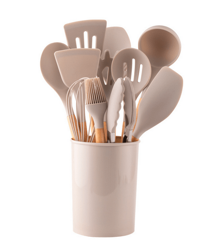 Complete 12pcs Bamboo-Silicone Utensils for Cooking & Baking