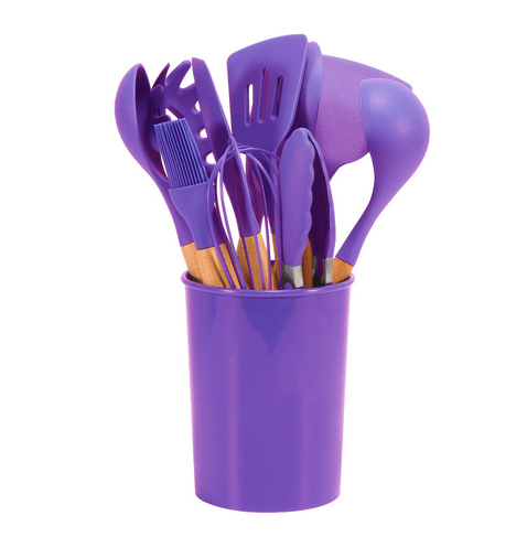 Complete 12pcs Bamboo-Silicone Utensils for Cooking & Baking