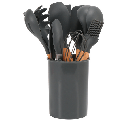 Complete 12pcs Bamboo-Silicone Utensils for Cooking & Baking