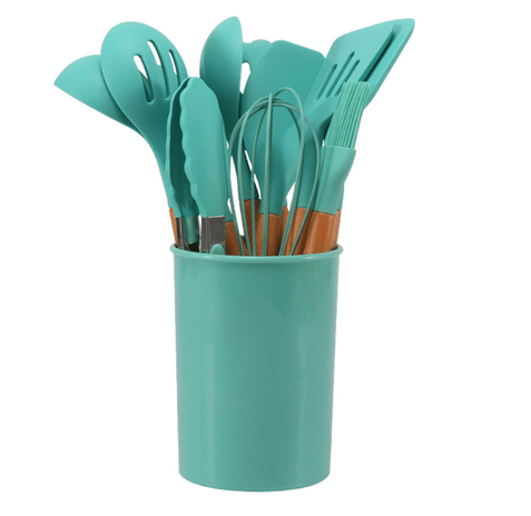 Complete 12pcs Bamboo-Silicone Utensils for Cooking & Baking
