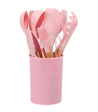 Complete 12pcs Bamboo-Silicone Utensils for Cooking & Baking