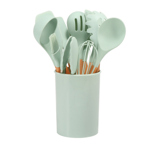 Complete 12pcs Bamboo-Silicone Utensils for Cooking & Baking