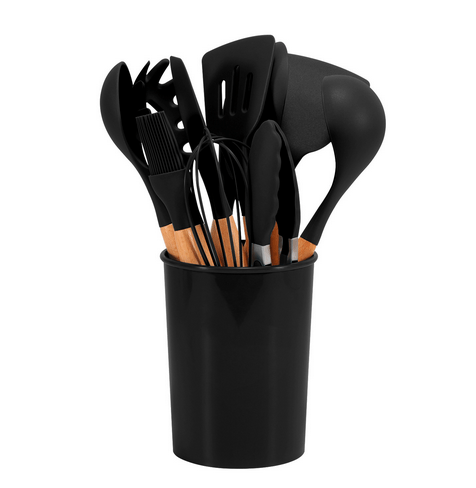 Complete 12pcs Bamboo-Silicone Utensils for Cooking & Baking