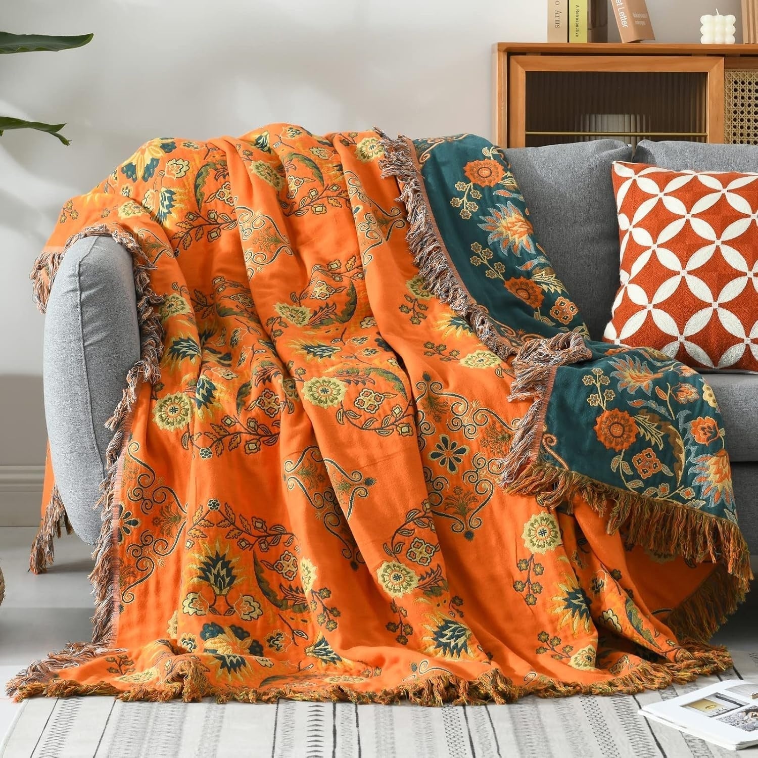 Cotton Floral Reversible Blanket for Sofa & Bed