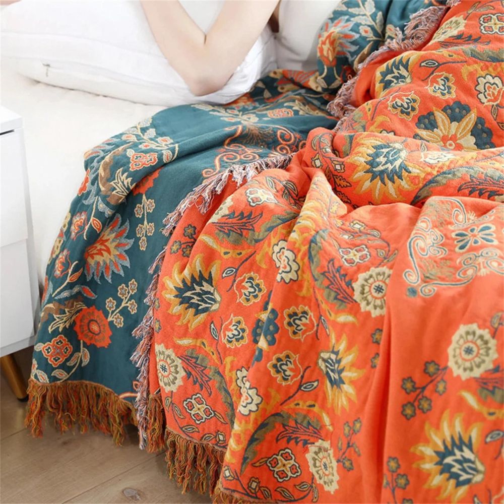 Cotton Floral Reversible Blanket for Sofa & Bed