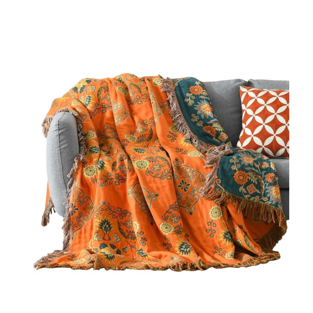 Cotton Floral Reversible Blanket for Sofa & Bed