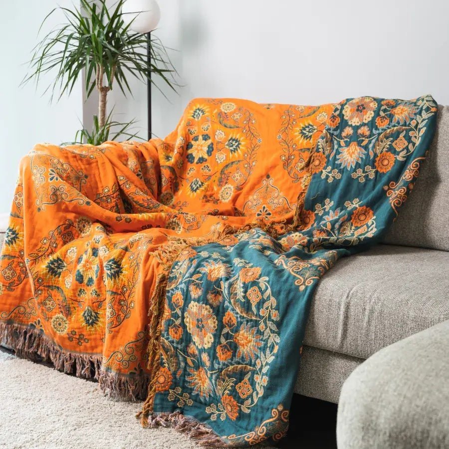 Cotton Floral Reversible Blanket for Sofa & Bed