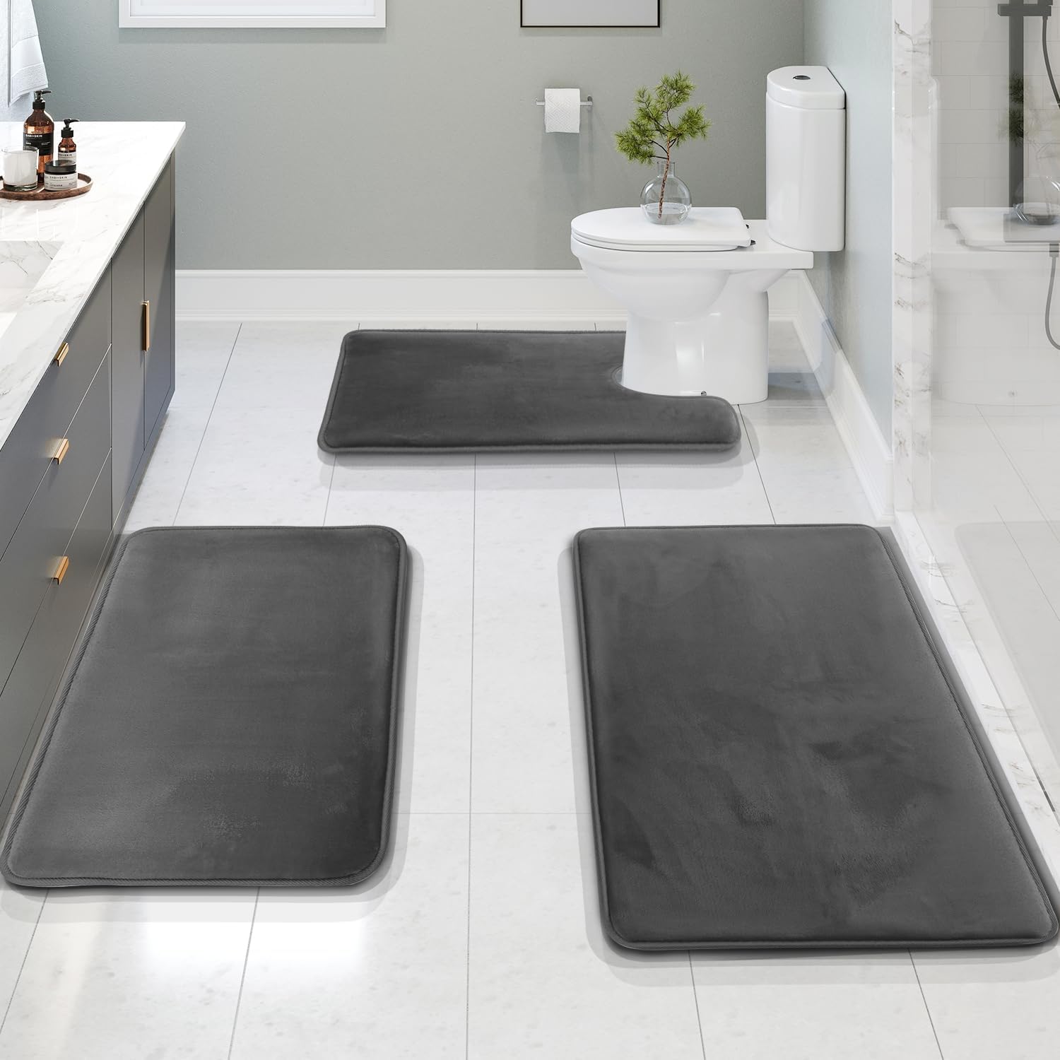 Velvet & Memory Foam Bathroom 3-Pieces Set