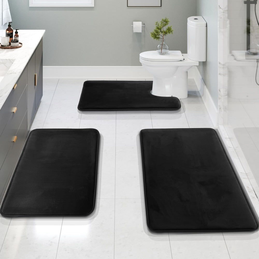 Velvet & Memory Foam Bathroom 3-Pieces Set