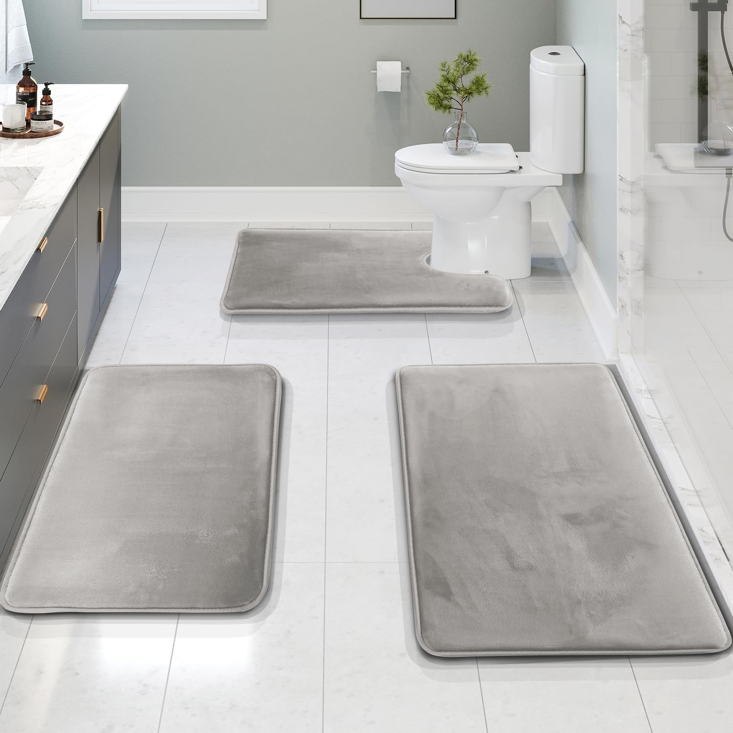 Velvet & Memory Foam Bathroom 3-Pieces Set