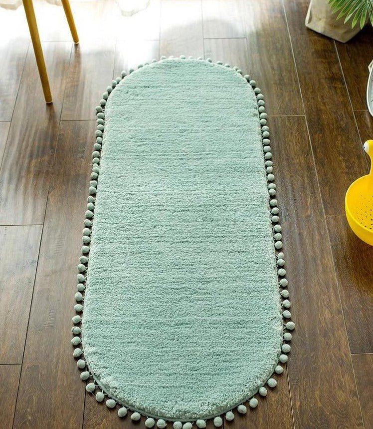 Non-Slip and Cozy Decorative Pompom Oval Rug
