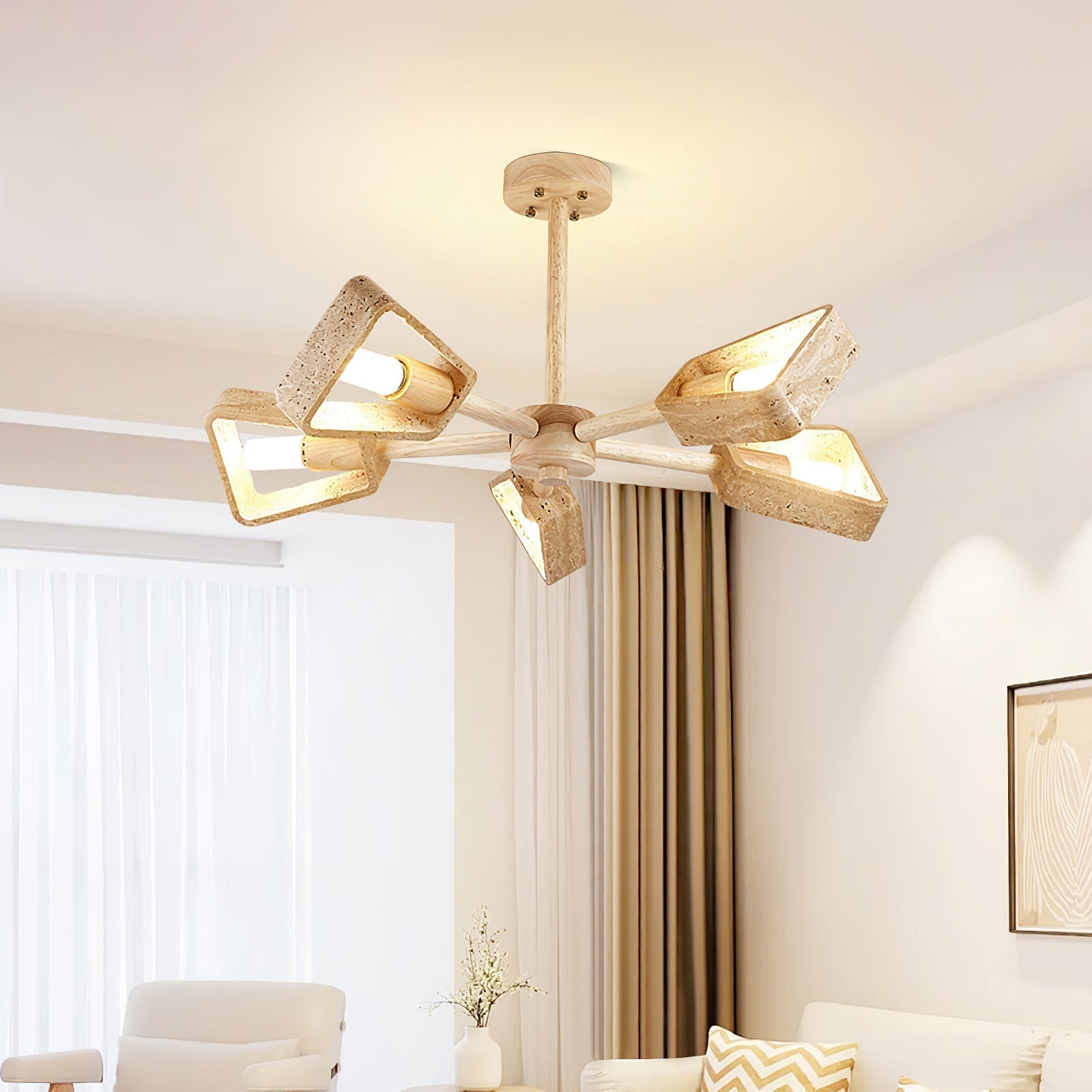 Lyora Geometric Stone Orbit Chandelier